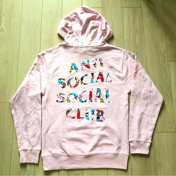 NWT Anti Social Social Club x BT21 Baby Pink Logo Hoodie Size S - Picture 1 of 13